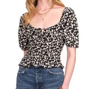 Heartloom Amanda Floral Puff Sleeve Smocked Crop Top Small